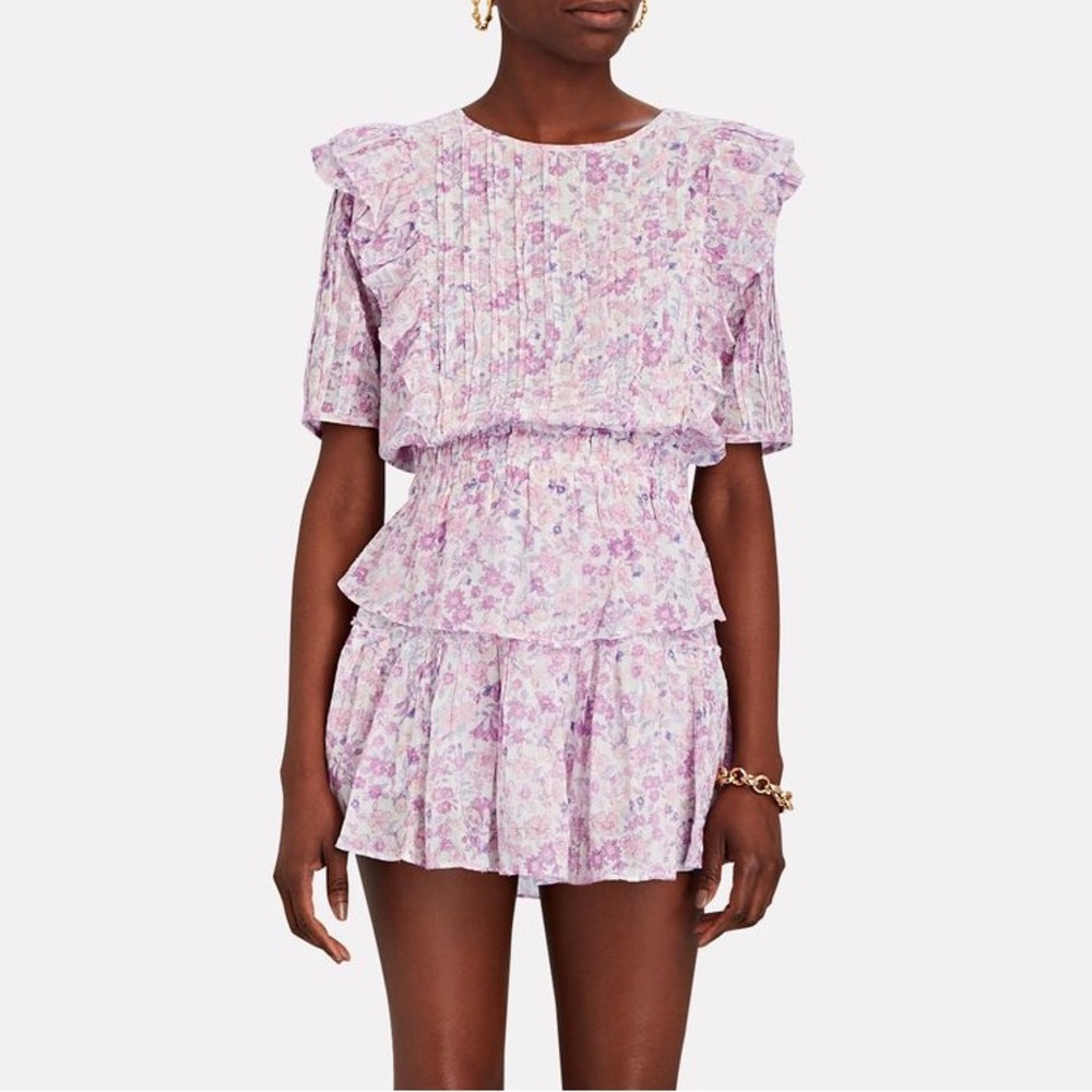LoveShackFancy Purple Flutter Sleeve Mini Dress